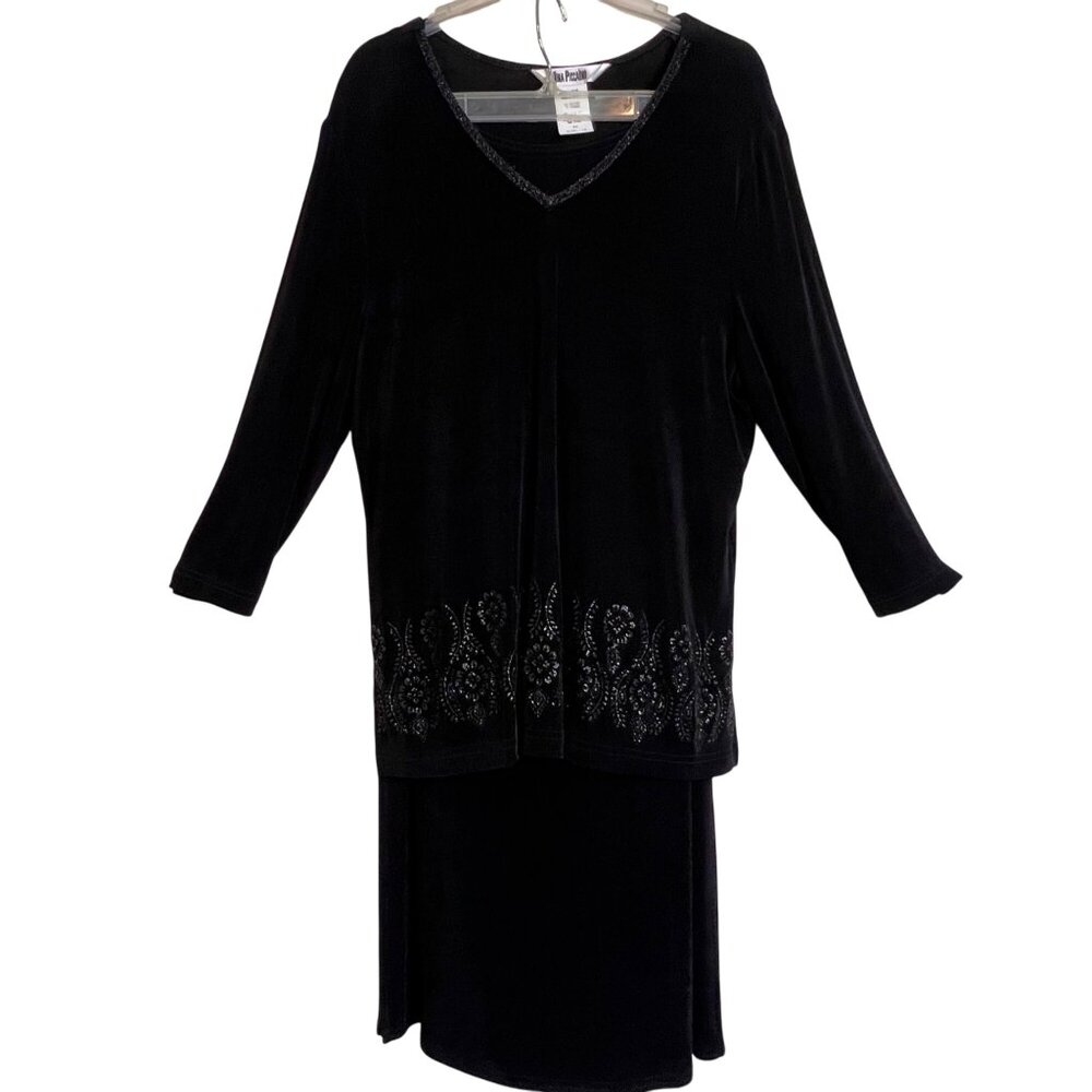 VGT Nina Piccalino 2-Piece Black Velvet Skirt Set W/ Beaded Detail Size 16 USA